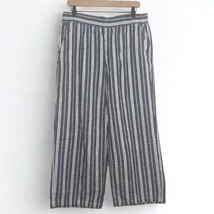 Linen Wide Leg High Waisted Pants Blue White Coastal Nautical Large Striped